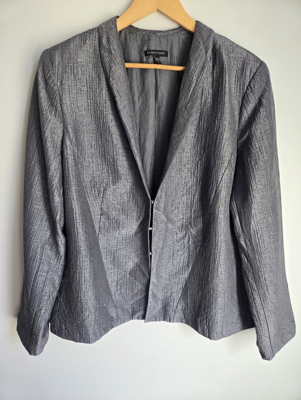 EILEEN FISHER Textured Gray Silk  Blazer